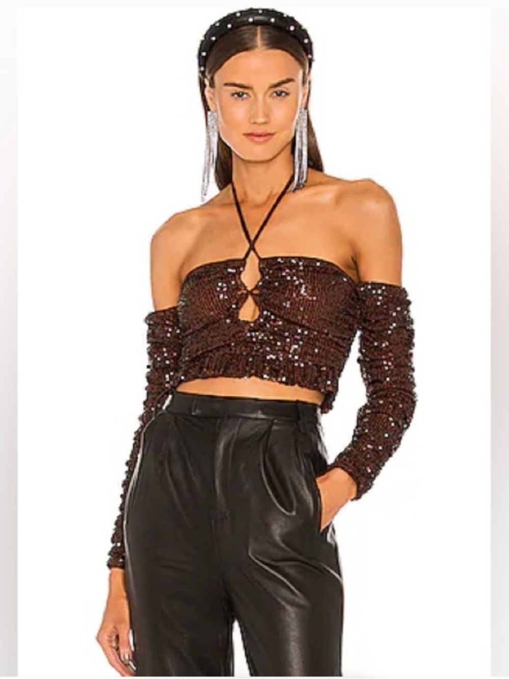 Lovers & Friends Amber Sequin Top in Cappuccino Women’s Sz Small